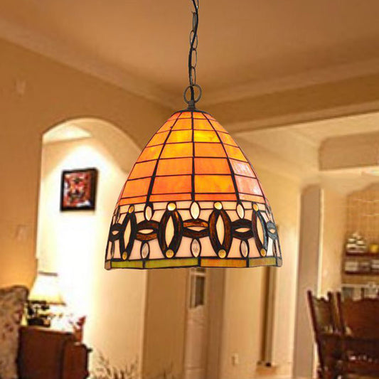 Tiffany Tapered Hanging Lamp 1 Light Cut Glass Down Lighting Pendant in Orange for Kitchen Clearhalo 'Ceiling Lights' 'Industrial' 'Middle Century Pendants' 'Pendant Lights' 'Pendants' 'Tiffany close to ceiling' 'Tiffany Pendants' 'Tiffany' Lighting' 315984