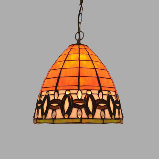 Tiffany Tapered Hanging Lamp 1 Light Cut Glass Down Lighting Pendant in Orange for Kitchen Clearhalo 'Ceiling Lights' 'Industrial' 'Middle Century Pendants' 'Pendant Lights' 'Pendants' 'Tiffany close to ceiling' 'Tiffany Pendants' 'Tiffany' Lighting' 315985