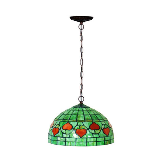 1 Light Kitchen Hanging Pendant Light Mediterranean Red/Green Ceiling Lamp with Domed Stained Glass Shade Clearhalo 'Ceiling Lights' 'Chandeliers' 'Industrial' 'Middle Century Pendants' 'Pendant Lights' 'Pendants' 'Tiffany close to ceiling' 'Tiffany Pendants' 'Tiffany' Lighting' 315988