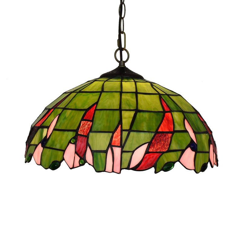 Stained Glass Domed Suspension Lamp Tiffany Stylish Green Ceiling Pendant Light for Bedroom Clearhalo 'Ceiling Lights' 'Chandeliers' 'Industrial' 'Middle Century Pendants' 'Pendant Lights' 'Pendants' 'Tiffany close to ceiling' 'Tiffany Pendants' 'Tiffany' Lighting' 315993