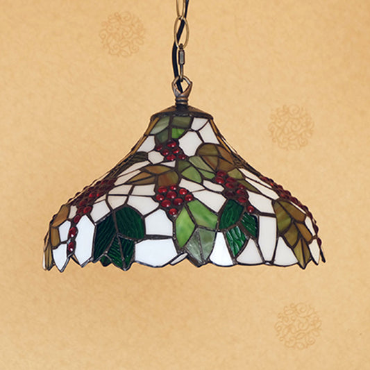 Grapes Drop Lamp 1 Light Stained Glass Tiffany Style Suspension Lighting Fixture in Green Clearhalo 'Ceiling Lights' 'Industrial' 'Middle Century Pendants' 'Pendant Lights' 'Pendants' 'Tiffany close to ceiling' 'Tiffany Pendants' 'Tiffany' Lighting' 316000