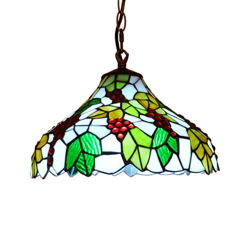 Grapes Drop Lamp 1 Light Stained Glass Tiffany Style Suspension Lighting Fixture in Green Clearhalo 'Ceiling Lights' 'Industrial' 'Middle Century Pendants' 'Pendant Lights' 'Pendants' 'Tiffany close to ceiling' 'Tiffany Pendants' 'Tiffany' Lighting' 316001