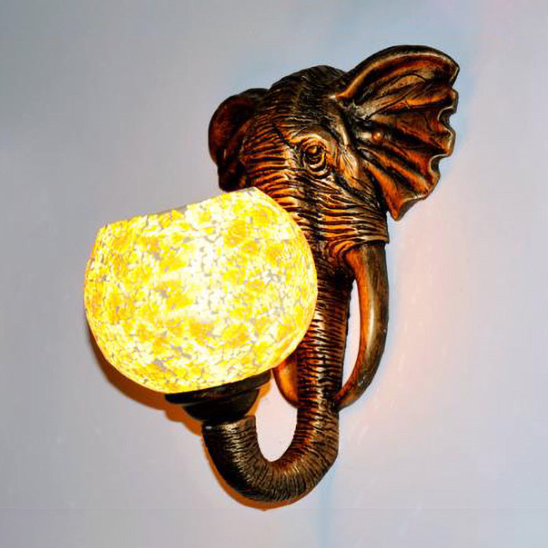 Stained Glass Elephant Head Wall Mount Lamp Baroque 1 Light Silver/Yellow Sconce Light Fixture for Corridor Silver Clearhalo 'Cast Iron' 'Glass' 'Industrial' 'Middle century wall lights' 'Modern' 'Tiffany wall lights' 'Tiffany' 'Traditional wall lights' 'Wall Lamps & Sconces' 'Wall Lights' Lighting' 316002