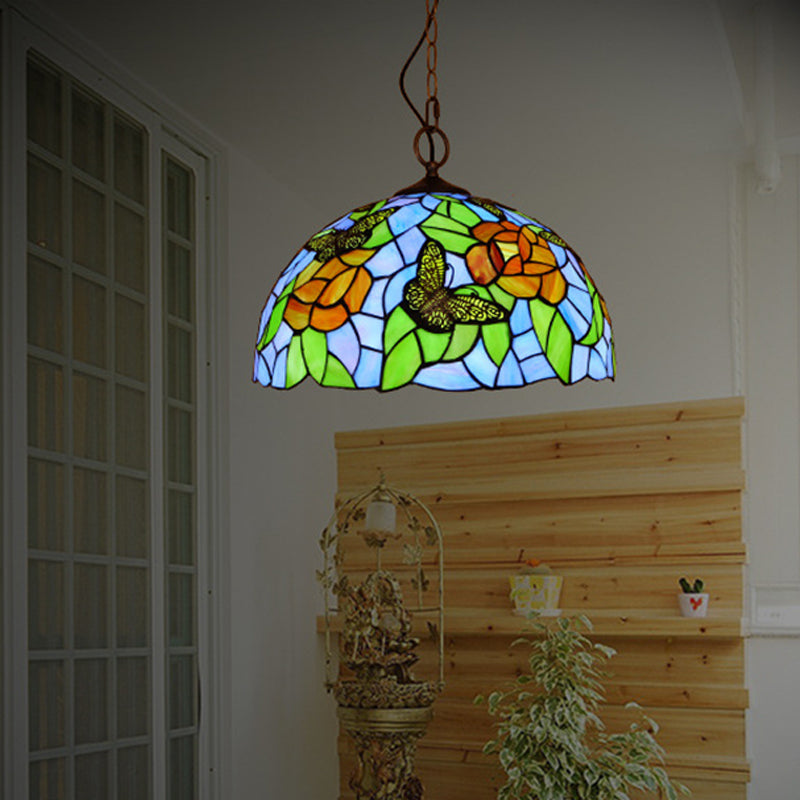 White/Red 1 Light Pendant Light Fixture Mediterranean Stained Glass Butterfly Hanging Lamp Kit Red Clearhalo 'Ceiling Lights' 'Industrial' 'Middle Century Pendants' 'Pendant Lights' 'Pendants' 'Tiffany close to ceiling' 'Tiffany Pendants' 'Tiffany' Lighting' 316004