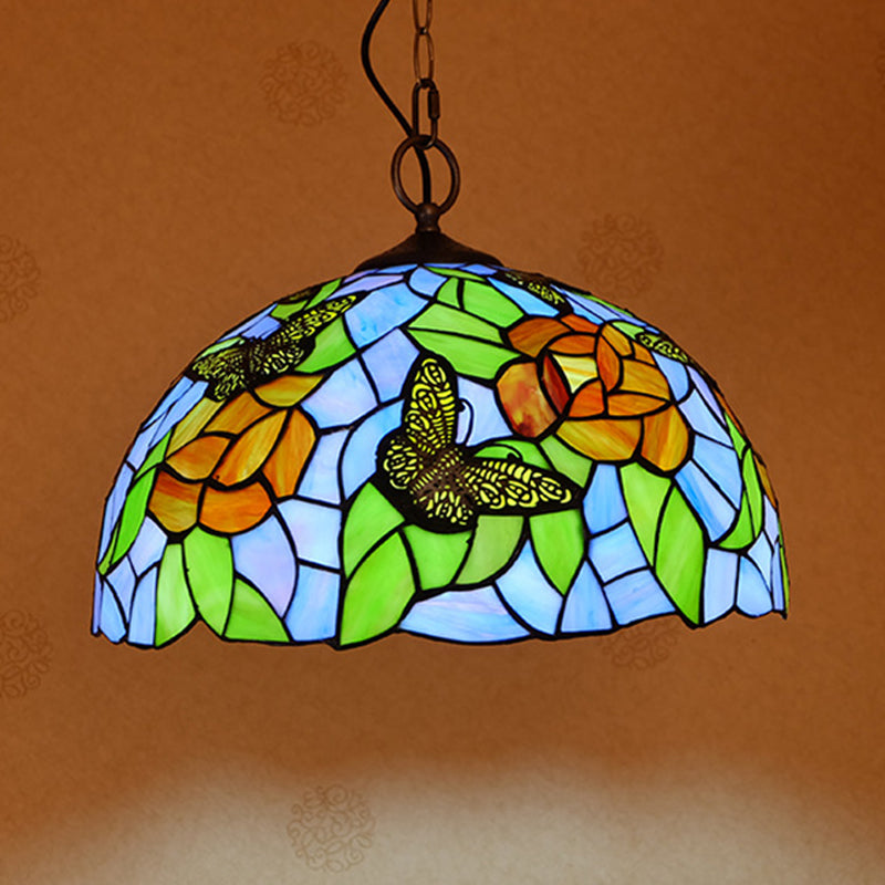 White/Red 1 Light Pendant Light Fixture Mediterranean Stained Glass Butterfly Hanging Lamp Kit Clearhalo 'Ceiling Lights' 'Industrial' 'Middle Century Pendants' 'Pendant Lights' 'Pendants' 'Tiffany close to ceiling' 'Tiffany Pendants' 'Tiffany' Lighting' 316005