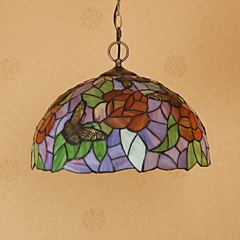 White/Red 1 Light Pendant Light Fixture Mediterranean Stained Glass Butterfly Hanging Lamp Kit Clearhalo 'Ceiling Lights' 'Industrial' 'Middle Century Pendants' 'Pendant Lights' 'Pendants' 'Tiffany close to ceiling' 'Tiffany Pendants' 'Tiffany' Lighting' 316006