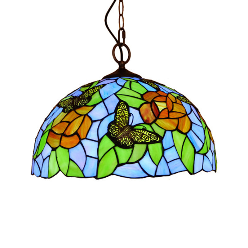 White/Red 1 Light Pendant Light Fixture Mediterranean Stained Glass Butterfly Hanging Lamp Kit Clearhalo 'Ceiling Lights' 'Industrial' 'Middle Century Pendants' 'Pendant Lights' 'Pendants' 'Tiffany close to ceiling' 'Tiffany Pendants' 'Tiffany' Lighting' 316007