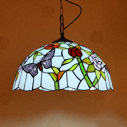 White/Red 1 Light Pendant Light Fixture Mediterranean Stained Glass Butterfly Hanging Lamp Kit White Clearhalo 'Ceiling Lights' 'Industrial' 'Middle Century Pendants' 'Pendant Lights' 'Pendants' 'Tiffany close to ceiling' 'Tiffany Pendants' 'Tiffany' Lighting' 316008