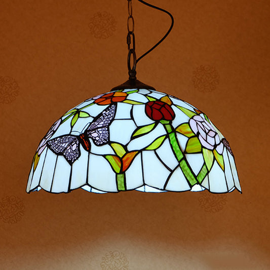 White/Red 1 Light Pendant Light Fixture Mediterranean Stained Glass Butterfly Hanging Lamp Kit White Clearhalo 'Ceiling Lights' 'Industrial' 'Middle Century Pendants' 'Pendant Lights' 'Pendants' 'Tiffany close to ceiling' 'Tiffany Pendants' 'Tiffany' Lighting' 316008