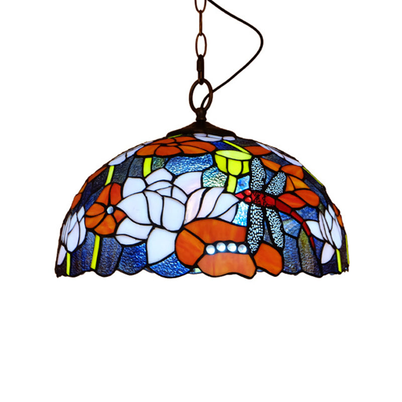 Tiffany Dragonfly Pendant Lighting Fixture 1 Light Stained Glass Ceiling Light in Red/Yellow/Blue for Kitchen Red Clearhalo 'Ceiling Lights' 'Industrial' 'Middle Century Pendants' 'Pendant Lights' 'Pendants' 'Tiffany close to ceiling' 'Tiffany Pendants' 'Tiffany' Lighting' 316012