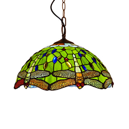 Tiffany Dragonfly Pendant Lighting Fixture 1 Light Stained Glass Ceiling Light in Red/Yellow/Blue for Kitchen Green Clearhalo 'Ceiling Lights' 'Industrial' 'Middle Century Pendants' 'Pendant Lights' 'Pendants' 'Tiffany close to ceiling' 'Tiffany Pendants' 'Tiffany' Lighting' 316013