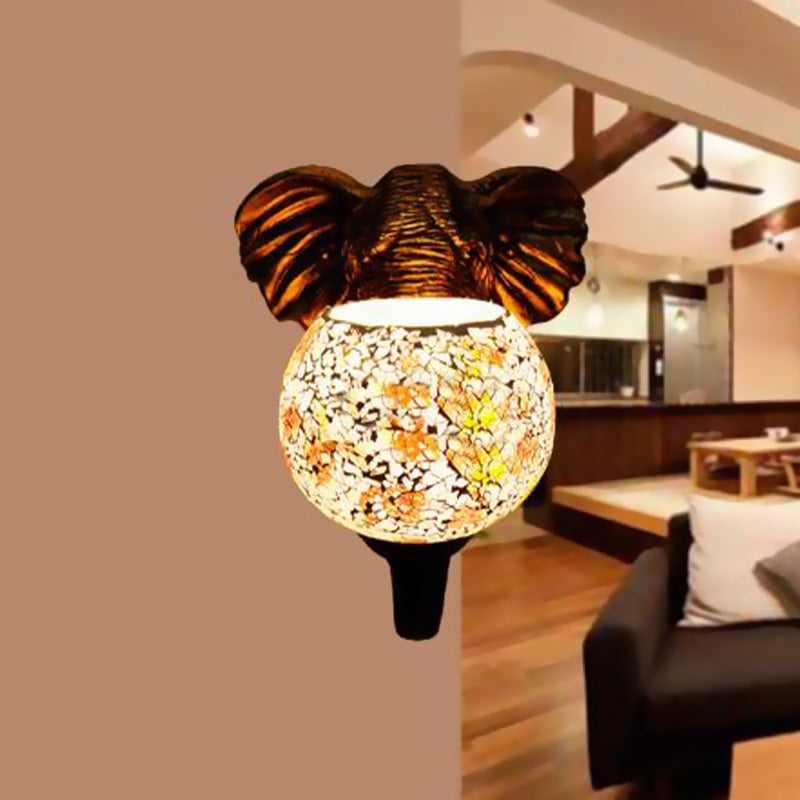 1 Light Living Room Wall Lamp Globe Mediterranean White/Pink/Yellow Sconce with Globe Stained Glass Shade White Clearhalo 'Industrial' 'Middle century wall lights' 'Tiffany wall lights' 'Tiffany' 'Wall Lamps & Sconces' 'Wall Lights' Lighting' 316016