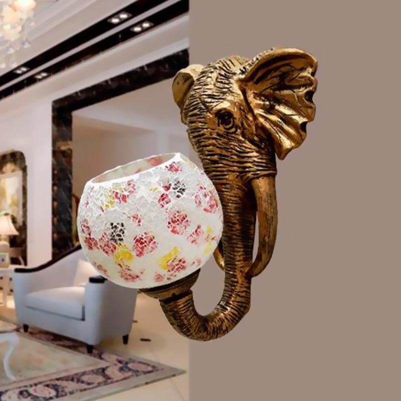 1 Light Living Room Wall Lamp Globe Mediterranean White/Pink/Yellow Sconce with Globe Stained Glass Shade Pink Clearhalo 'Industrial' 'Middle century wall lights' 'Tiffany wall lights' 'Tiffany' 'Wall Lamps & Sconces' 'Wall Lights' Lighting' 316017