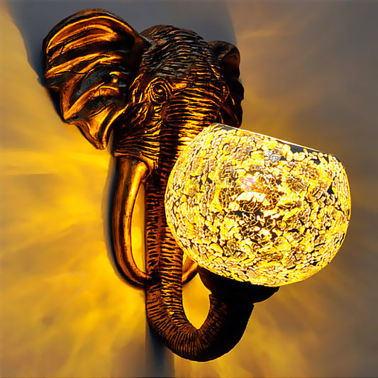 Globe Wall Mounted Light 1 Light Hand Cut Glass Baroque Sconce in Red/Yellow/Blue with Elephant Deco for Outdoor Yellow Clearhalo 'Industrial' 'Middle century wall lights' 'Tiffany wall lights' 'Tiffany' 'Wall Lamps & Sconces' 'Wall Lights' Lighting' 316019