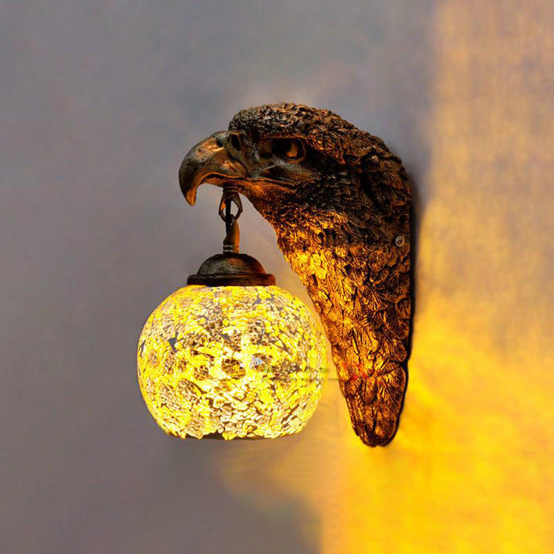 Cut Glass Silver/Beige/Red Wall Mount Lighting Owl Head 1 Light Mediterranean Sconce for Balcony Clearhalo 'Industrial' 'Middle century wall lights' 'Tiffany wall lights' 'Tiffany' 'Wall Lamps & Sconces' 'Wall Lights' Lighting' 316024