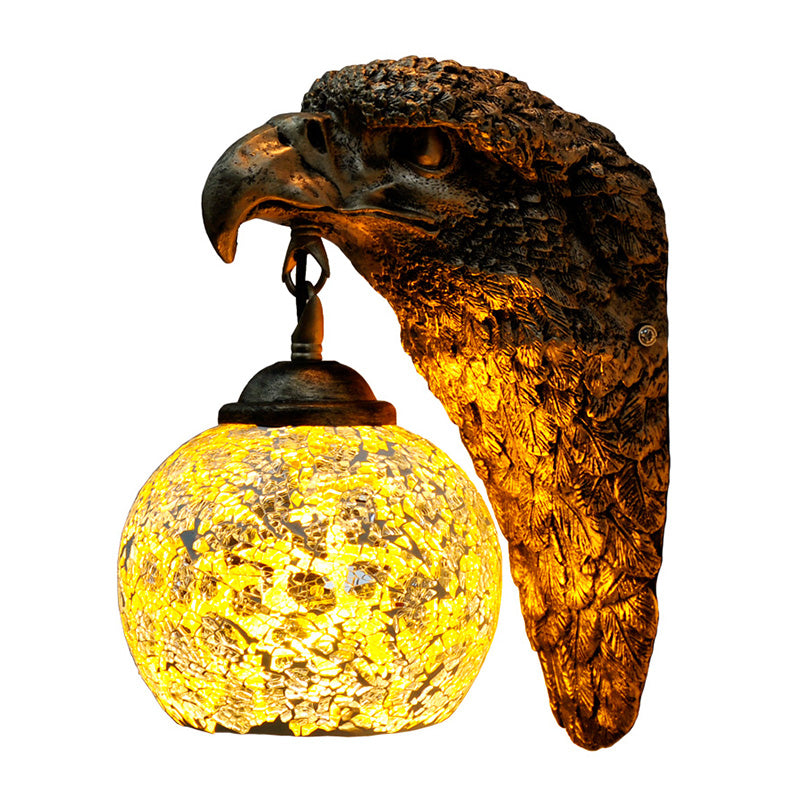 Cut Glass Silver/Beige/Red Wall Mount Lighting Owl Head 1 Light Mediterranean Sconce for Balcony Clearhalo 'Industrial' 'Middle century wall lights' 'Tiffany wall lights' 'Tiffany' 'Wall Lamps & Sconces' 'Wall Lights' Lighting' 316025