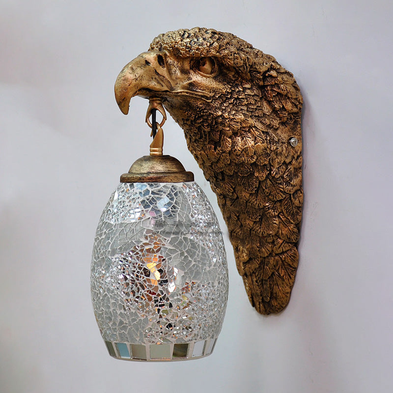 Cut Glass Silver/Beige/Red Wall Mount Lighting Owl Head 1 Light Mediterranean Sconce for Balcony Silver Clearhalo 'Industrial' 'Middle century wall lights' 'Tiffany wall lights' 'Tiffany' 'Wall Lamps & Sconces' 'Wall Lights' Lighting' 316029