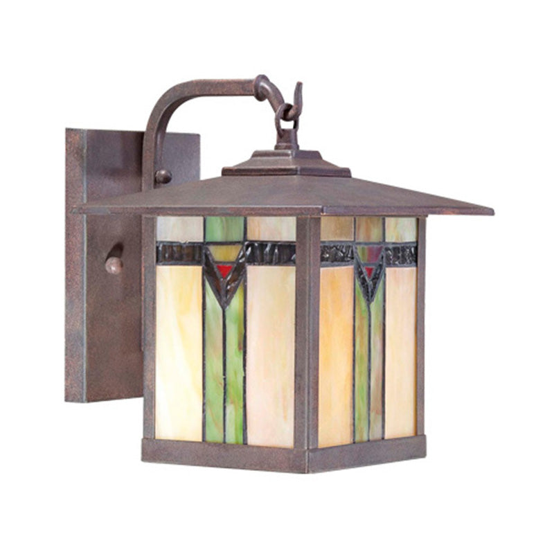 Green 1 Light Wall Mounted Light Fixture Tiffany Cut Glass Lantern Sconce for Outdoor Green Clearhalo 'Industrial' 'Middle century wall lights' 'Tiffany wall lights' 'Tiffany' 'Wall Lamps & Sconces' 'Wall Lights' Lighting' 316030