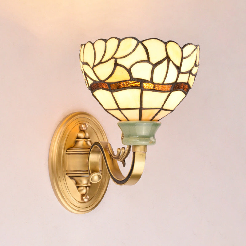 1 Light Wall Mounted Lamp Tiffany Style Cone/Bowl/Flower Cut Glass Sconce Light in Beige/Yellow/Orange for Bedroom Gold Clearhalo 'Industrial' 'Middle century wall lights' 'Tiffany wall lights' 'Tiffany' 'Wall Lamps & Sconces' 'Wall Lights' Lighting' 316038