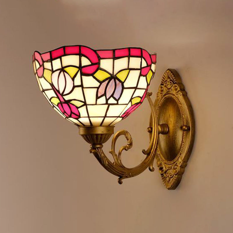 Grape/Blossom Vanity Lighting Fixture 1 Light Stained Art Glass Victorian Sconce Light in Brass for Bathroom Clearhalo 'Industrial' 'Middle century wall lights' 'Tiffany wall lights' 'Tiffany' 'Wall Lamps & Sconces' 'Wall Lights' Lighting' 316054