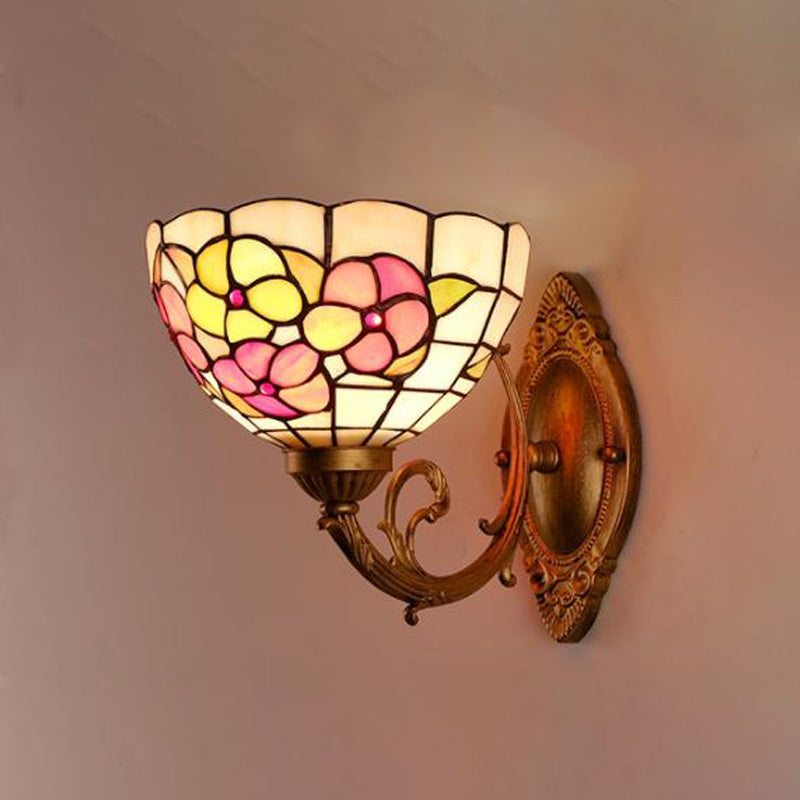 Flower Cut Glass Vanity Wall Light Fixture Baroque 1 Light Pink/Green Sconce for Bathroom Pink Clearhalo 'Industrial' 'Middle century wall lights' 'Tiffany wall lights' 'Tiffany' 'Wall Lamps & Sconces' 'Wall Lights' Lighting' 316057