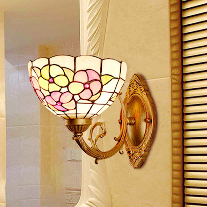 Flower Cut Glass Vanity Wall Light Fixture Baroque 1 Light Pink/Green Sconce for Bathroom Clearhalo 'Industrial' 'Middle century wall lights' 'Tiffany wall lights' 'Tiffany' 'Wall Lamps & Sconces' 'Wall Lights' Lighting' 316058