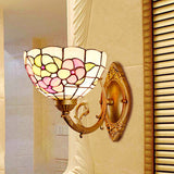 Flower Cut Glass Vanity Wall Light Fixture Baroque 1 Light Pink/Green Sconce for Bathroom Clearhalo 'Industrial' 'Middle century wall lights' 'Tiffany wall lights' 'Tiffany' 'Wall Lamps & Sconces' 'Wall Lights' Lighting' 316058