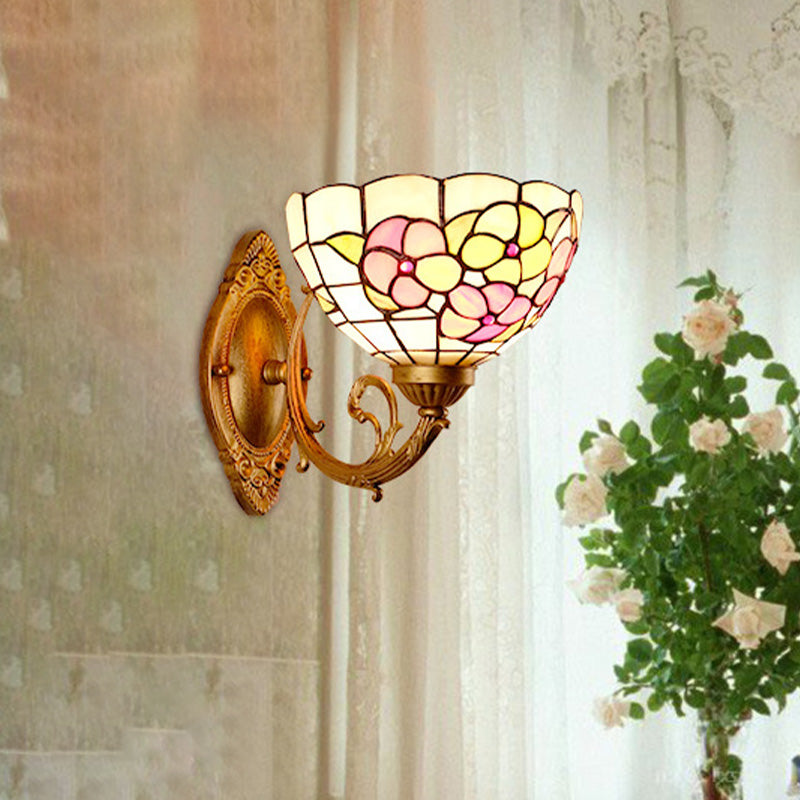 Flower Cut Glass Vanity Wall Light Fixture Baroque 1 Light Pink/Green Sconce for Bathroom Clearhalo 'Industrial' 'Middle century wall lights' 'Tiffany wall lights' 'Tiffany' 'Wall Lamps & Sconces' 'Wall Lights' Lighting' 316059