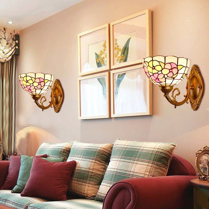 Flower Cut Glass Vanity Wall Light Fixture Baroque 1 Light Pink/Green Sconce for Bathroom Clearhalo 'Industrial' 'Middle century wall lights' 'Tiffany wall lights' 'Tiffany' 'Wall Lamps & Sconces' 'Wall Lights' Lighting' 316060