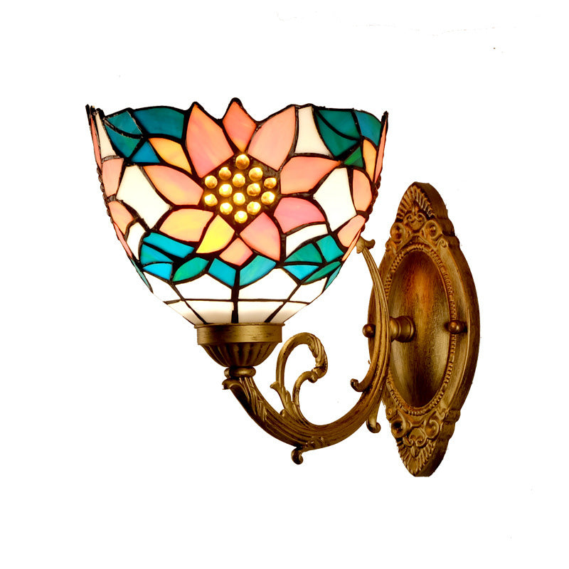 Flower Cut Glass Vanity Wall Light Fixture Baroque 1 Light Pink/Green Sconce for Bathroom Clearhalo 'Industrial' 'Middle century wall lights' 'Tiffany wall lights' 'Tiffany' 'Wall Lamps & Sconces' 'Wall Lights' Lighting' 316062