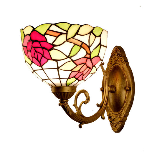 Cut Glass Flower Wall Mount Lighting Tiffany Style 1 Light Rose Red Sconce Light for Bedroom Clearhalo 'Industrial' 'Middle century wall lights' 'Tiffany wall lights' 'Tiffany' 'Wall Lamps & Sconces' 'Wall Lights' Lighting' 316069