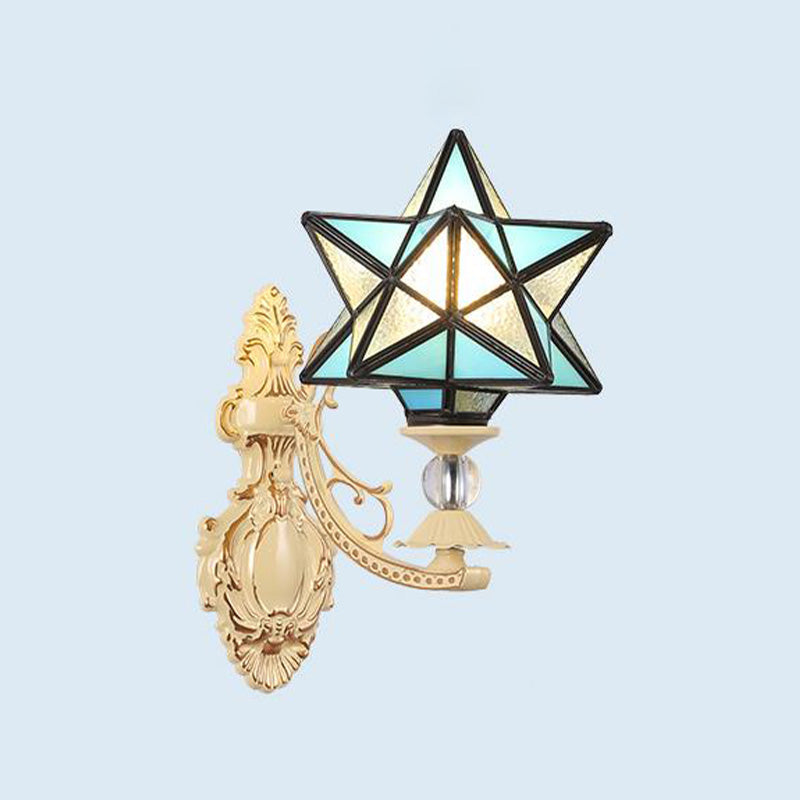 Dome/Star Wall Mounted Light Fixture Victorian Stained Glass 1 Light White/Red/Orange Sconce Light for Corridor Sky Blue Clearhalo 'Industrial' 'Middle century wall lights' 'Tiffany wall lights' 'Tiffany' 'Wall Lamps & Sconces' 'Wall Lights' Lighting' 316074