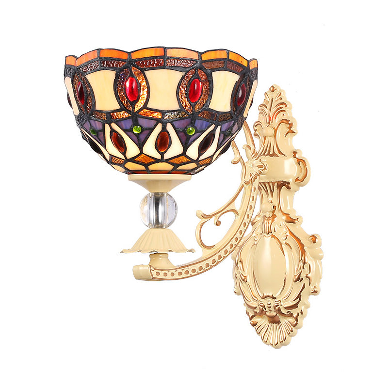 Dome/Star Wall Mounted Light Fixture Victorian Stained Glass 1 Light White/Red/Orange Sconce Light for Corridor Red Clearhalo 'Industrial' 'Middle century wall lights' 'Tiffany wall lights' 'Tiffany' 'Wall Lamps & Sconces' 'Wall Lights' Lighting' 316075