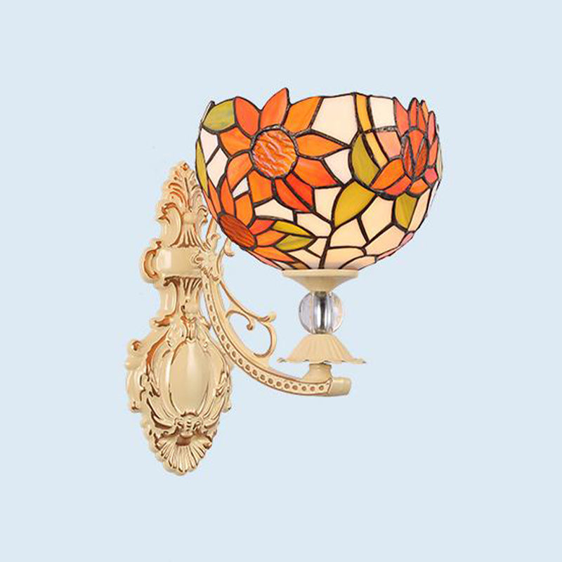 Dome/Star Wall Mounted Light Fixture Victorian Stained Glass 1 Light White/Red/Orange Sconce Light for Corridor Orange Clearhalo 'Industrial' 'Middle century wall lights' 'Tiffany wall lights' 'Tiffany' 'Wall Lamps & Sconces' 'Wall Lights' Lighting' 316076