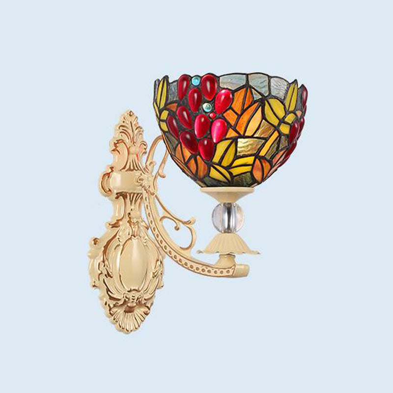 Dome/Star Wall Mounted Light Fixture Victorian Stained Glass 1 Light White/Red/Orange Sconce Light for Corridor Rose Red Clearhalo 'Industrial' 'Middle century wall lights' 'Tiffany wall lights' 'Tiffany' 'Wall Lamps & Sconces' 'Wall Lights' Lighting' 316077