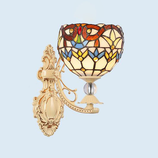 Dome/Star Wall Mounted Light Fixture Victorian Stained Glass 1 Light White/Red/Orange Sconce Light for Corridor White Clearhalo 'Industrial' 'Middle century wall lights' 'Tiffany wall lights' 'Tiffany' 'Wall Lamps & Sconces' 'Wall Lights' Lighting' 316078