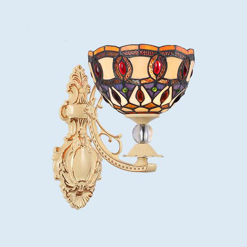 Dome/Star Wall Mounted Light Fixture Victorian Stained Glass 1 Light White/Red/Orange Sconce Light for Corridor Clearhalo 'Industrial' 'Middle century wall lights' 'Tiffany wall lights' 'Tiffany' 'Wall Lamps & Sconces' 'Wall Lights' Lighting' 316080