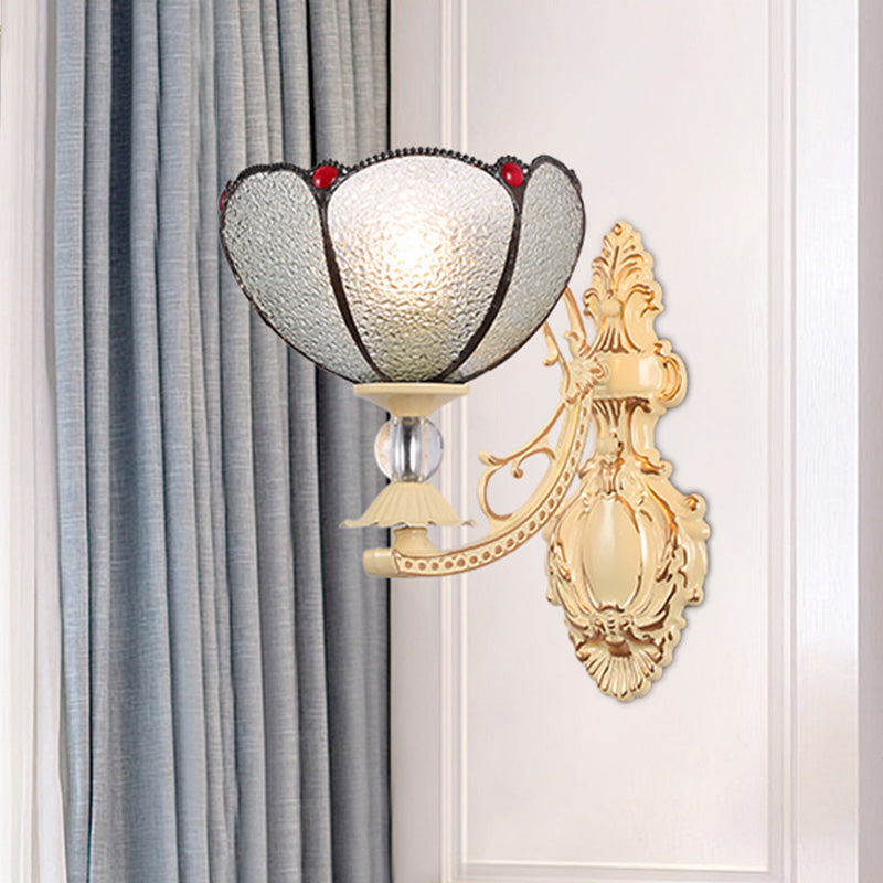 Tiffany Blossom Wall Mount Lighting 1 Light Hand Cut Glass Sconce Light Fixture in White/Orange/Pink for Corridor Clearhalo 'Industrial' 'Middle century wall lights' 'Tiffany wall lights' 'Tiffany' 'Wall Lamps & Sconces' 'Wall Lights' Lighting' 316082