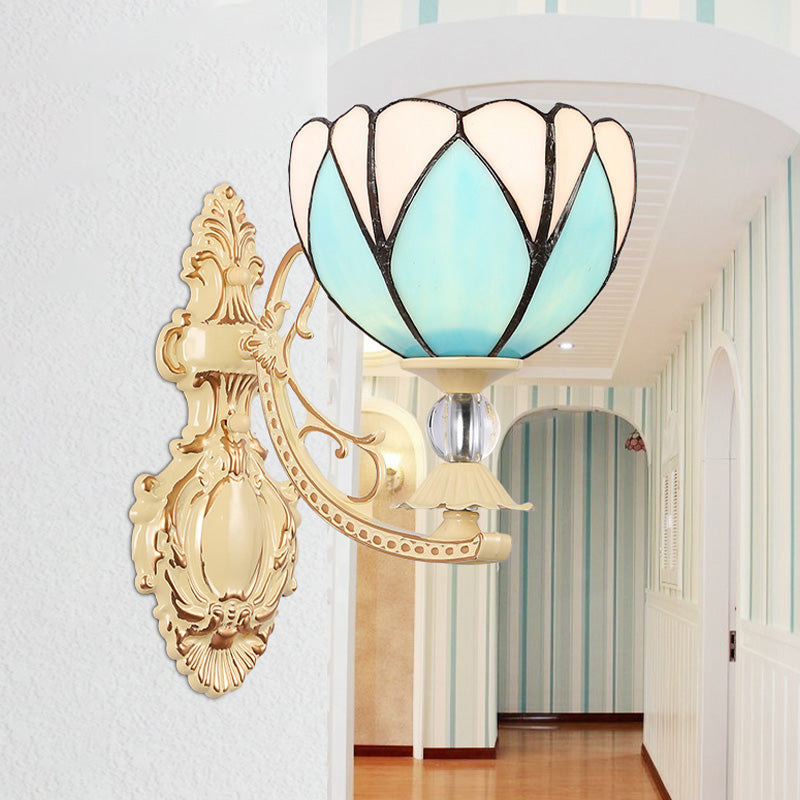 Tiffany Blossom Wall Mount Lighting 1 Light Hand Cut Glass Sconce Light Fixture in White/Orange/Pink for Corridor Clearhalo 'Industrial' 'Middle century wall lights' 'Tiffany wall lights' 'Tiffany' 'Wall Lamps & Sconces' 'Wall Lights' Lighting' 316083