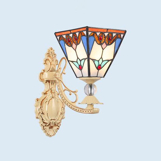 Tiffany Blossom Wall Mount Lighting 1 Light Hand Cut Glass Sconce Light Fixture in White/Orange/Pink for Corridor White Clearhalo 'Industrial' 'Middle century wall lights' 'Tiffany wall lights' 'Tiffany' 'Wall Lamps & Sconces' 'Wall Lights' Lighting' 316086
