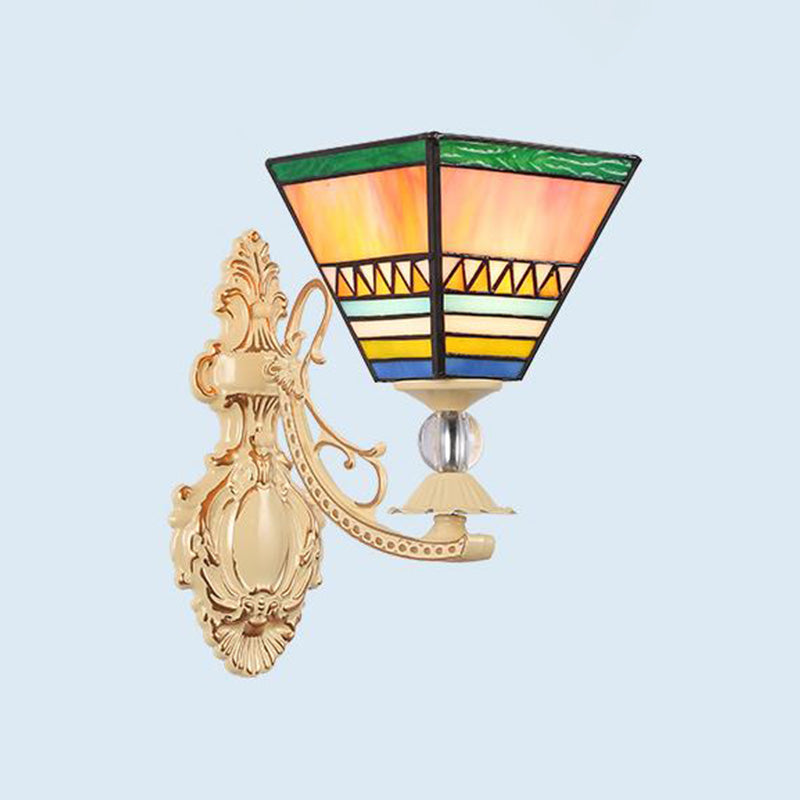 Tiffany Blossom Wall Mount Lighting 1 Light Hand Cut Glass Sconce Light Fixture in White/Orange/Pink for Corridor Orange Clearhalo 'Industrial' 'Middle century wall lights' 'Tiffany wall lights' 'Tiffany' 'Wall Lamps & Sconces' 'Wall Lights' Lighting' 316087