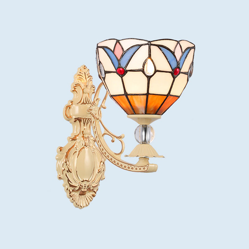 Cut Glass White/Red/Pink Sconce Light Cone/Flower/Dome 1 Light Mediterranean Wall Mounted Lamp for Outdoor Orange Clearhalo 'Industrial' 'Middle century wall lights' 'Tiffany wall lights' 'Tiffany' 'Wall Lamps & Sconces' 'Wall Lights' Lighting' 316091