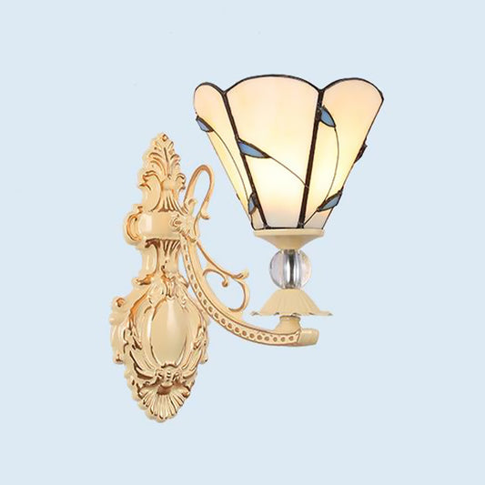 Cut Glass White/Red/Pink Sconce Light Cone/Flower/Dome 1 Light Mediterranean Wall Mounted Lamp for Outdoor Green Clearhalo 'Industrial' 'Middle century wall lights' 'Tiffany wall lights' 'Tiffany' 'Wall Lamps & Sconces' 'Wall Lights' Lighting' 316092