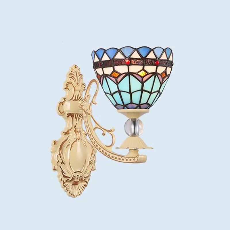 Cut Glass White/Red/Pink Sconce Light Cone/Flower/Dome 1 Light Mediterranean Wall Mounted Lamp for Outdoor Clearhalo 'Industrial' 'Middle century wall lights' 'Tiffany wall lights' 'Tiffany' 'Wall Lamps & Sconces' 'Wall Lights' Lighting' 316093