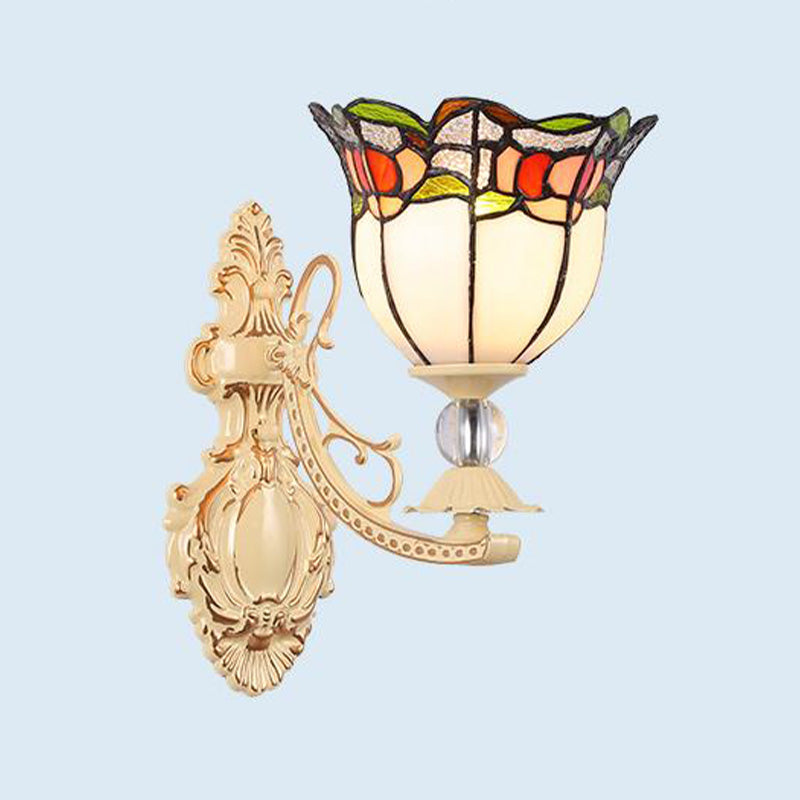 Cut Glass White/Red/Pink Sconce Light Cone/Flower/Dome 1 Light Mediterranean Wall Mounted Lamp for Outdoor Red Clearhalo 'Industrial' 'Middle century wall lights' 'Tiffany wall lights' 'Tiffany' 'Wall Lamps & Sconces' 'Wall Lights' Lighting' 316096