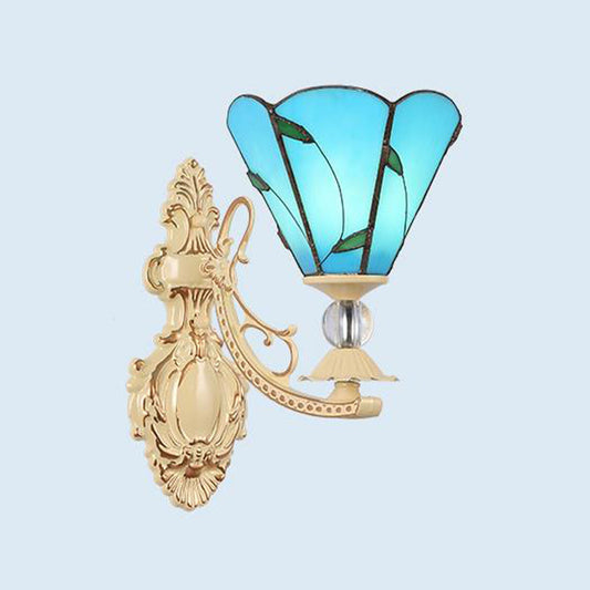 Cut Glass White/Red/Pink Sconce Light Cone/Flower/Dome 1 Light Mediterranean Wall Mounted Lamp for Outdoor Light Blue Clearhalo 'Industrial' 'Middle century wall lights' 'Tiffany wall lights' 'Tiffany' 'Wall Lamps & Sconces' 'Wall Lights' Lighting' 316098