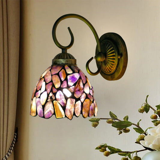Stone Curving Arm Wall Mounted Lamp Mediterranean 1 Light Red/Purple Sconce for Bedroom Purple Clearhalo 'Art deco wall lights' 'Cast Iron' 'Glass' 'Industrial' 'Middle century wall lights' 'Modern' 'Tiffany wall lights' 'Tiffany' 'Traditional wall lights' 'Wall Lamps & Sconces' 'Wall Lights' Lighting' 316118