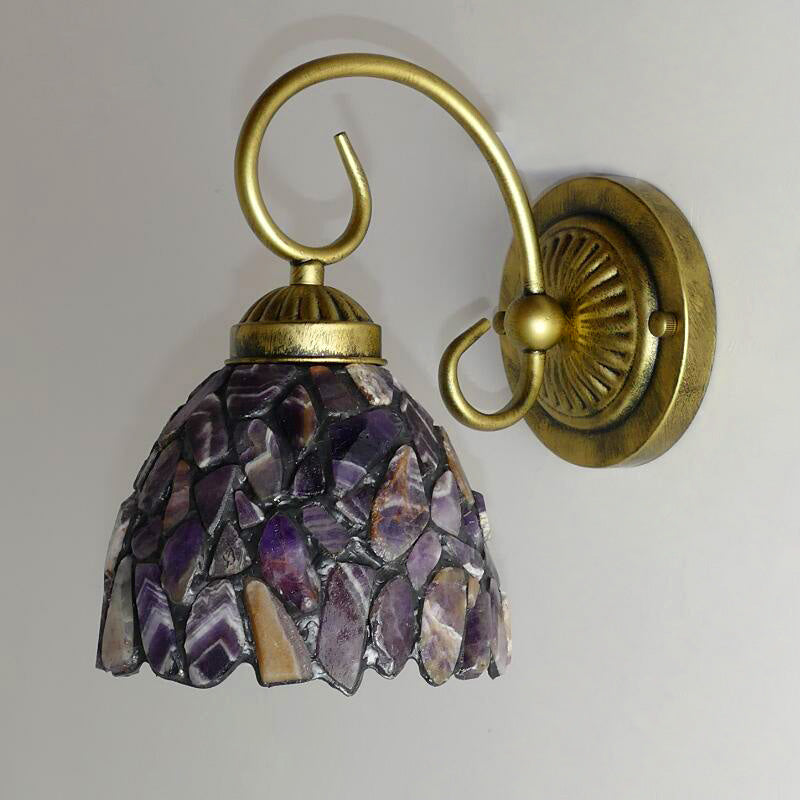 Stone Curving Arm Wall Mounted Lamp Mediterranean 1 Light Red/Purple Sconce for Bedroom Clearhalo 'Art deco wall lights' 'Cast Iron' 'Glass' 'Industrial' 'Middle century wall lights' 'Modern' 'Tiffany wall lights' 'Tiffany' 'Traditional wall lights' 'Wall Lamps & Sconces' 'Wall Lights' Lighting' 316119
