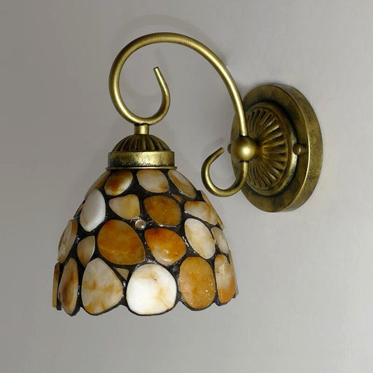 1 Light Bedroom Wall Mounted Lighting Tiffany Beige Sconce Light with Stone Bell/Dome Shade Clearhalo 'Art deco wall lights' 'Cast Iron' 'Glass' 'Industrial' 'Middle century wall lights' 'Modern' 'Tiffany wall lights' 'Tiffany' 'Traditional wall lights' 'Wall Lamps & Sconces' 'Wall Lights' Lighting' 316123