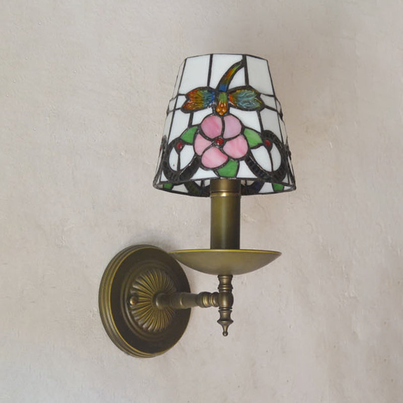 Tiffany Grid Patterned Wall Lighting Fixture 1 Light Hand Cut Glass Sconce Light in Orange/Blue/Green Clearhalo 'Industrial' 'Middle century wall lights' 'Tiffany wall lights' 'Tiffany' 'Wall Lamps & Sconces' 'Wall Lights' Lighting' 316138